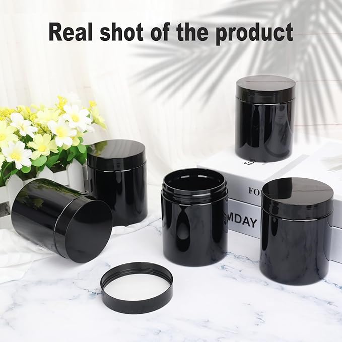 47 Packs 8 oz (250 ml) Black Plastic Jars with Lids, Plastic jars with Lids for Beads, Rhinestones, Sequins Cosmetics, Lotion, Cream, Ointments and More by KUKLIPJIM