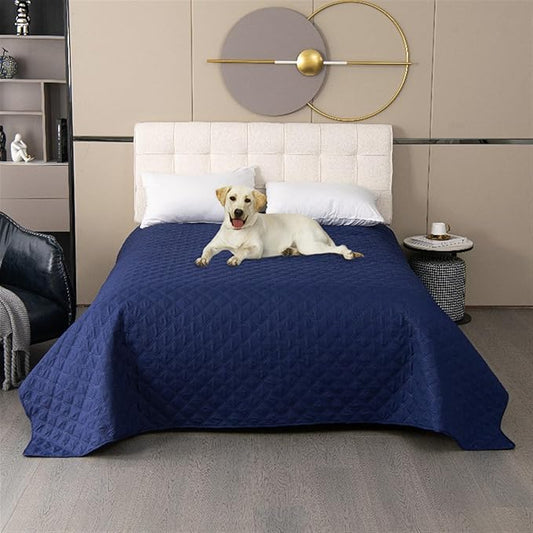 GIBZ Waterproof Dog Bed Cover Anti Slip Pet Furniture Protector Blanket Washable Thick Quilted Mat, Navy Blue, 172x208cm