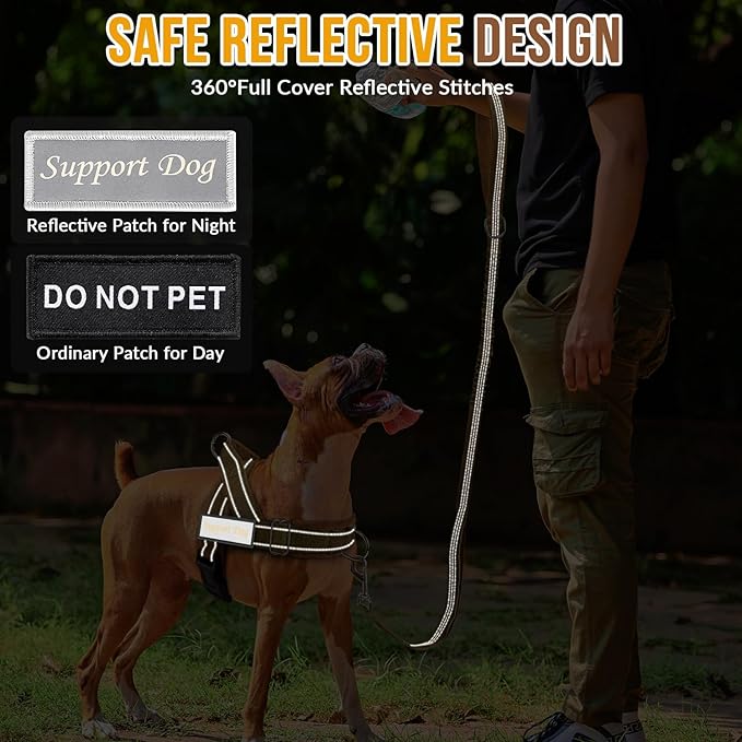 SlowTon No Pull Dog Harness - Heavy Duty Dog Harness and Leash Set for Medium Large Dogs, Reflective Tactical Harness with Soft Padded and Front Clip for Easy Walk and Training (Tan L)