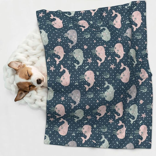 Reversible Dog Blanket for Beds Couches, Cute Whales Mandala Blue, Double Sided Cat Blanket with Textured Dot Feel and Smooth Feel for Seasonal Comfort All Year