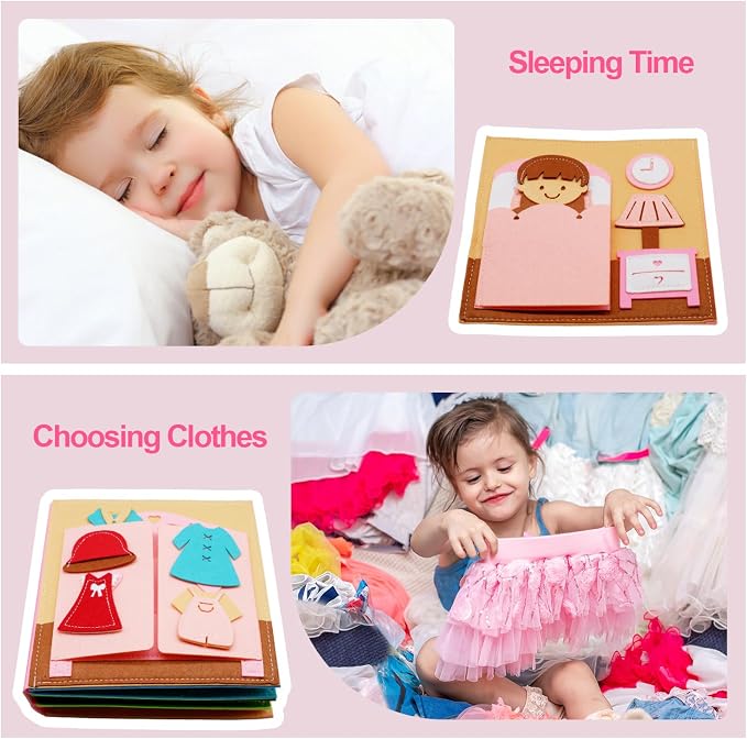 Montessori Felt Busy Book, Pretend Play Toddlers Book for Kids Age 2-4 | Montessori toys, Toddler travel toys, Kids travel essentials, Screen-free activities, Quiet play, Girls Christmas Gift