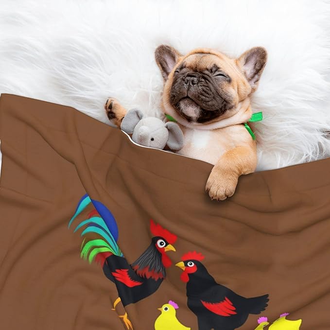 Chicken Farm Animal Print Soft Plush Pet Blanket, Washable Dog Blanket, Cat Fleece Throw, Puppy Bed Crate Mat & Sofa Couch Protector - Large