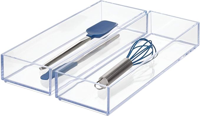 iDesign Clarity Drawer, Kitchen and Bathroom Organization Silverware, Spatulas, Gadgets, Large-Set of 2