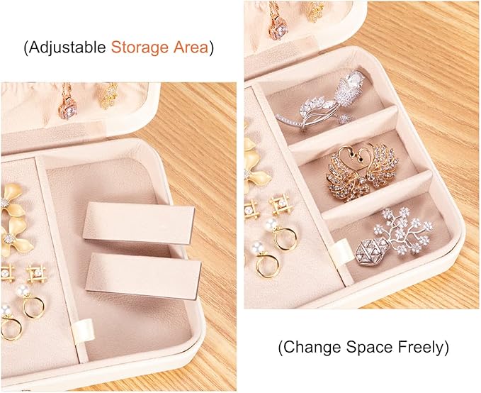 LANDICI Small Jewelry Box for Women Girls, PU Leather Travel Jewelry Case, Portable Jewelry Organizer Storage Holder Display for Ring Earrings Necklace Bracelet Bangle Men Kids Gift, White