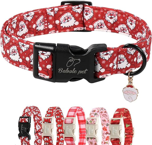 Christmas Dog Collar - Cute Red Santa Christmas Puppy Collar with Safety Buckle, Soft Adjustable Holiday Dog Collars for Small Medium Large Dogs XS