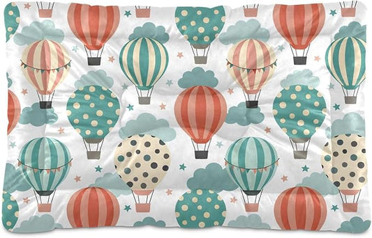 Emelivor Hot Air Balloons White Dog Cat Bed Washable Crate Pet Bed Anti-Slip Rectangle Comfortable Kennel Pads for Small Medium and Laege Dogs Cat, 24x18in