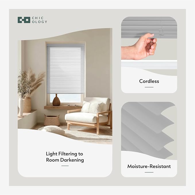 CHICOLOGY Cordless Mini Blinds for Indoor Windows, 45.25" W x 48" H, Light