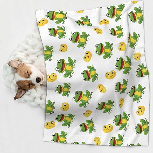 Pet Blanket for Indoor Outdoor Use, Frog Cartoon Cute Frogs, Two Sided Reversible Plush Mat with Bumpy Dot Texture for Patios Crates Portable Bed Companion