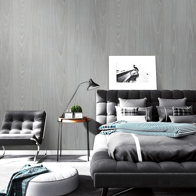 practicalWs 17.7"×393.7" Grey Wood Contact Paper, Waterproof Gray Wallpaper