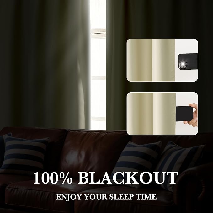 RYB HOME Bedroom Blackout Curtains 63 inches Long, 100% Blackout Thermal