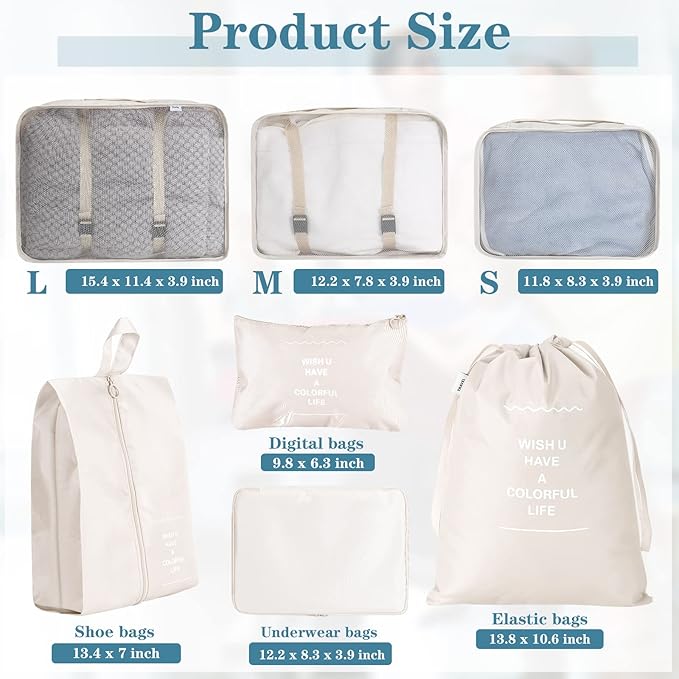 28 Pcs Packing Cubes Packing Organizers Luggage Organizer Bags Foldable Travel Luggage Cubes Suitcases Organizer Bags (Light Color)