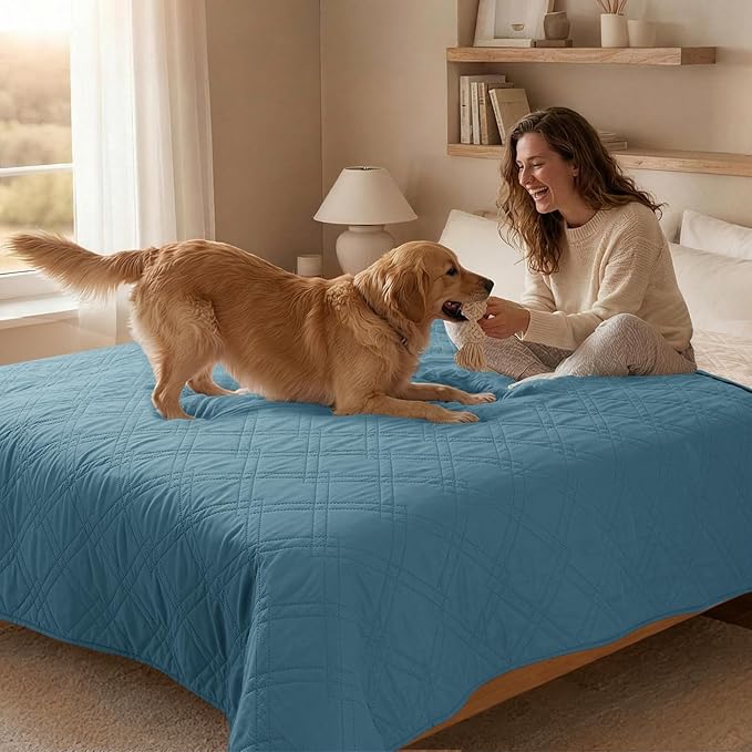 100% Waterproof Dog Couch Protector, Triple-Layer Waterproof Dog Bed Cover Pet Blanket Reversible 2-Tone Sofa Shield, Non-Slip Furniture Guard for Pets(68×82 Inch, Gray Blue+Apricot)