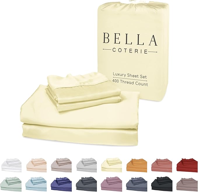 Bella Coterie Luxury Bamboo Viscose Queen Size Sheet Set | 100% Organically Grown | Ultra Soft | Cooling for Hot Sleepers | 18" Deep Pocket [Lemonade]