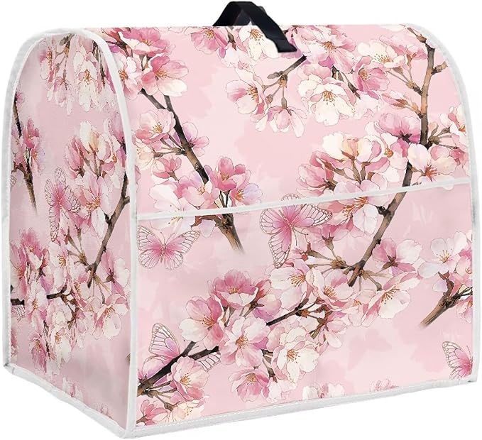 Elegant Cherry Blossom Butterfly Mixer Cover Oil-Resistant Machine Washable Dust Cover for 6-8 Qt Stand Mixers with Handle & Pocket Reusable Kitchen Appliance Protector