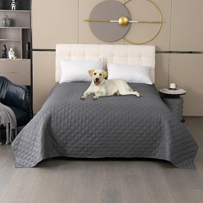 GIBZ Waterproof Dog Bed Cover Anti Slip Pet Furniture Protector Blanket Washable Thick Quilted Mat, Grey, 259x208cm