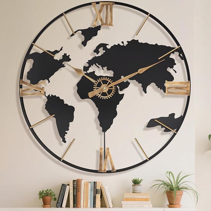 Pytha Sight 20 Inch Large Wall Clock, Modern Decorative Big World Map