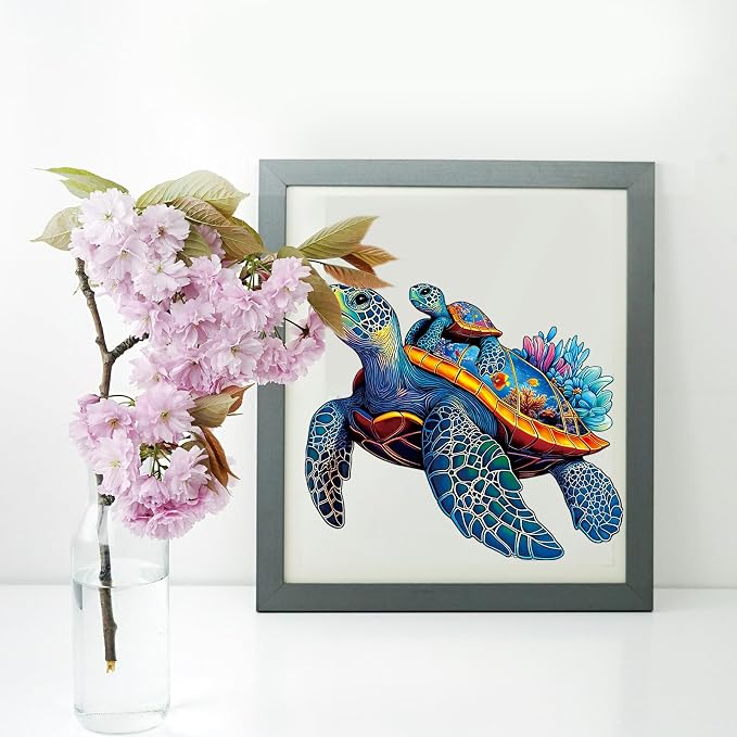 Wooden Jigsaw Puzzles for Adults Teens Kids, Parent & Baby Sea Turtle Wood Puzzle, Wooden Puzzles for Adults, Unique Animal Shaped Puzzle, Fun Challenging Family Games, 500pcs 17.2" x 14.2"