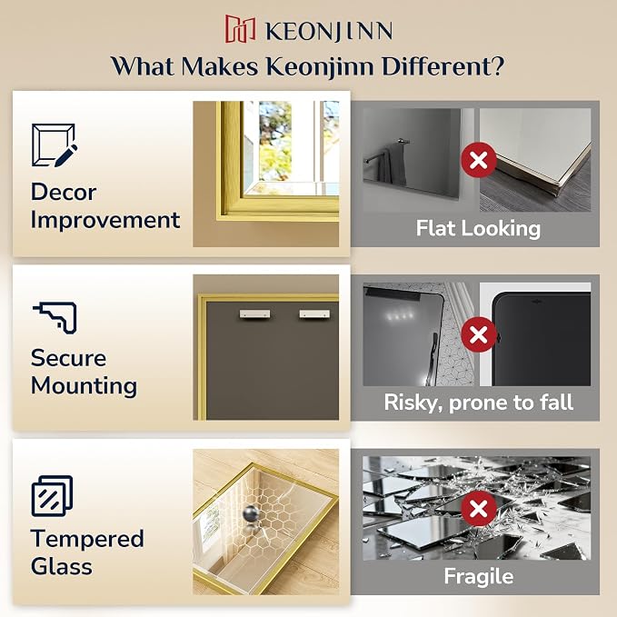 Keonjinn 20" x 30" Gold Bathroom Mirrors