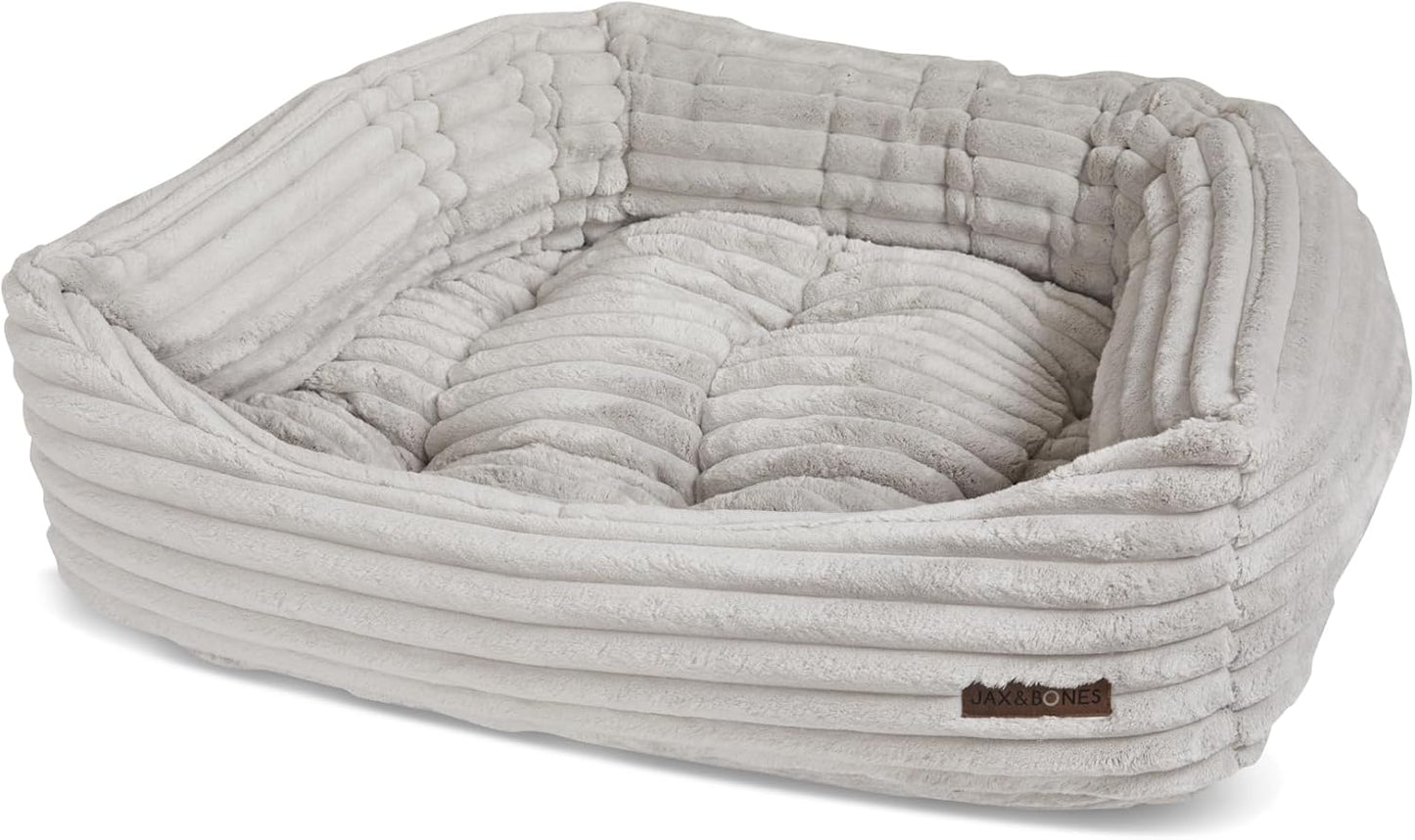 Jax & Bones Dog Napper - Luna Grey Machine Washable Bed for Dogs - Extra Heavy Duty Bolstered Sides - Medium Grey Dog Mat | 35 x 27 Inches