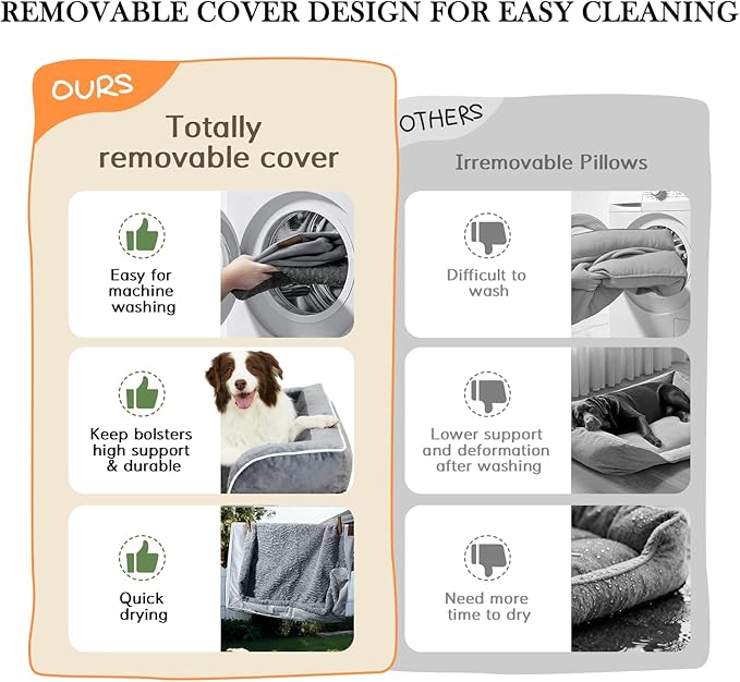 Comfort Expression Orthopedic Dog Bed for Medium Dogs 28x19 Inch, Waterproof Supportive Egg Crate Foam Medium Pet Bed with Removable Bolster, Dog Couch with Washable Cover & Non-Slip Bottom, Dark Grey