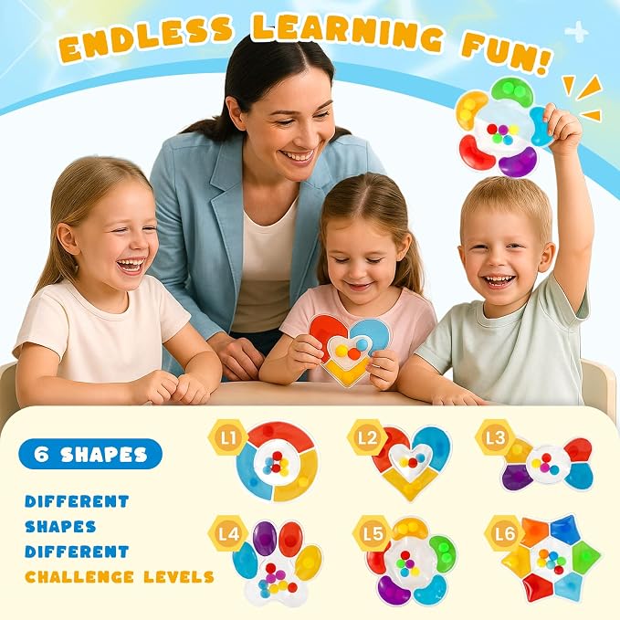 LovesTown 6-Pack Color Sorting Toys, Shape Matching Game for Kids | Sensory Fidget Toys For Color Shape Recognition, Fine Motor Skills, Hand-Eye Coordination, Travel Essential, Goodie Bags