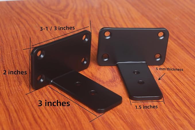 6 Pack - 3 inch Black Hidden L Shelf Bracket Iron Floating Shelf Brackets