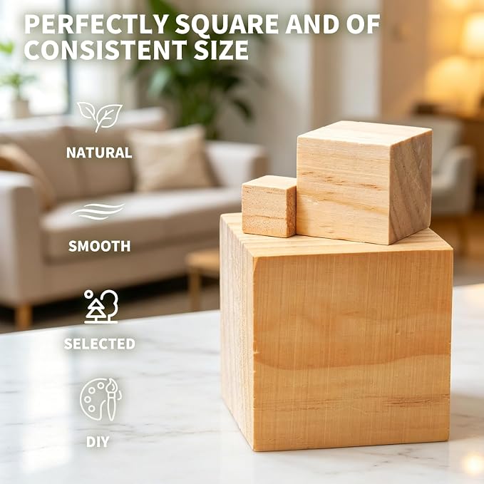 60Pcs Unfinished Wood Cubes,1Inch Wooden Blocks for Crafts | Blank Solid Wood Square Blocks for Painting, Craft Making, DIY,Building Model and Home Decor (60, 1 inch)