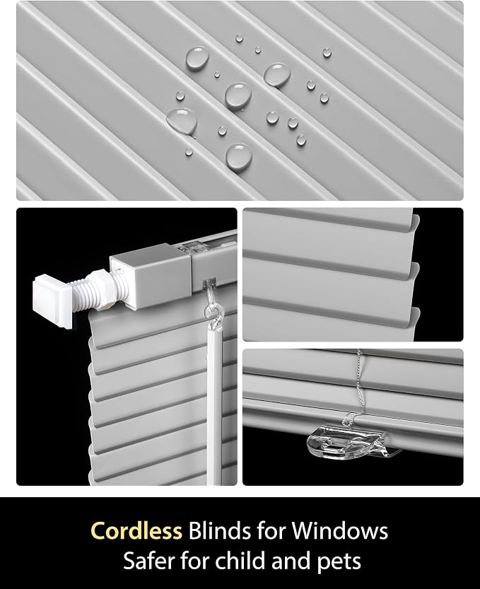 UNISHADES No Drill Blinds for Windows 1" Vinyl L-Shaped Slats Cordless Mini