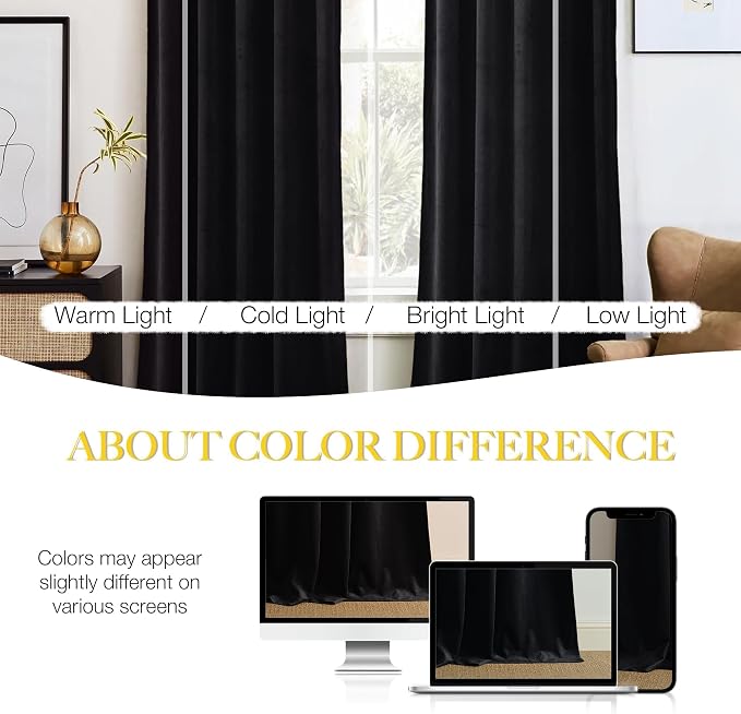 NICETOWN Black Velvet Curtains 84 inch Long