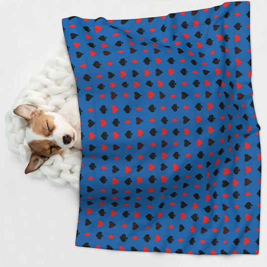 Dog and Cat Blanket in One, Poker Playing Cards, Double Sided Plush Throw with Raised Dot Pattern on One Side and Flat Velvet on Other for Variety