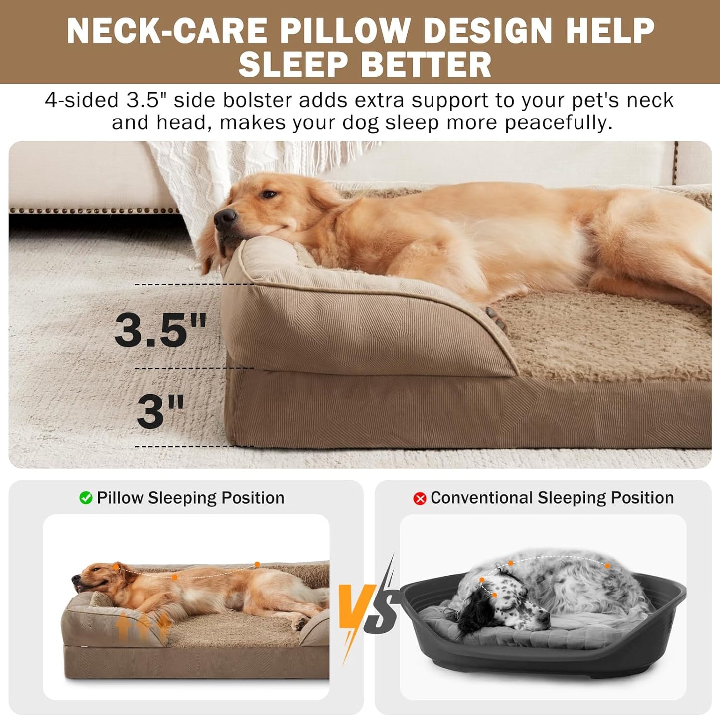 INVENHO Orthopedic Extra Large Dog Bed, XXL Waterproof Dog Sofa, Egg-Crate Foam Couch with Washable Removable Cover, Waterproof Lining and Nonskid Bottom