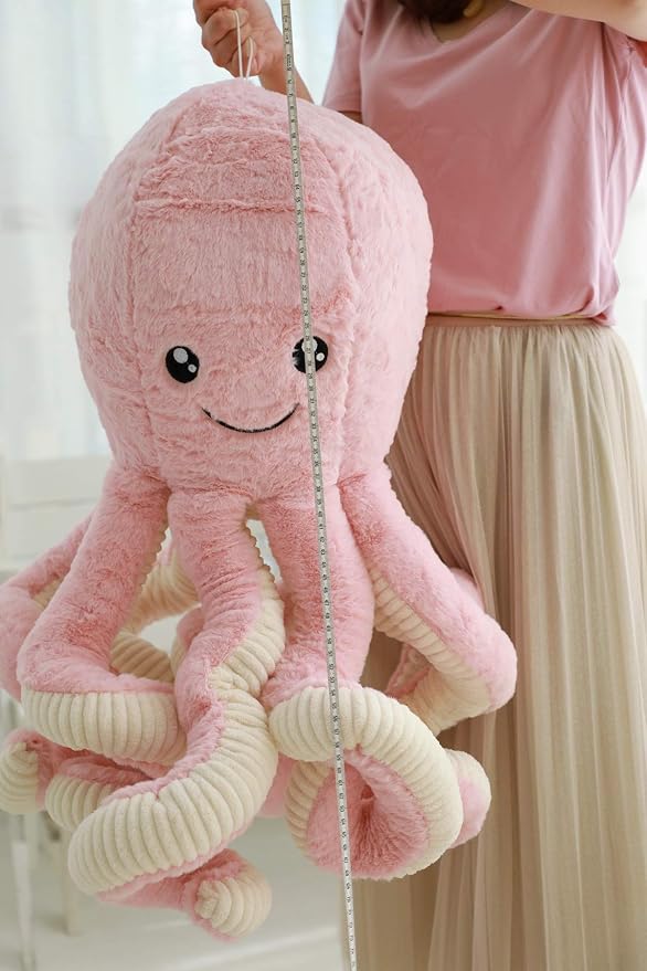 Fluffy Octopus Stuffed Animal Hugging Pillow Plush Toys Doll Pink,23.6Inch | Sweet Smile Face | 8 Springy Tentacles | No Loose Parts | Machine-wash | Safe Polyester Fill | Sturdy Stitched | Ideal Gift