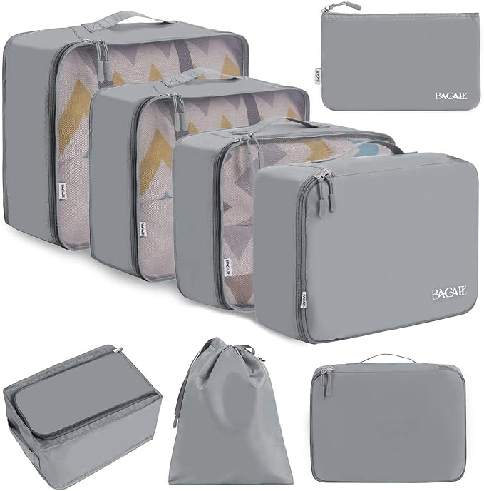 BAGAIL 8 Set Packing Cubes Luggage Packing Organizers for Travel Accessories-Pewter Color