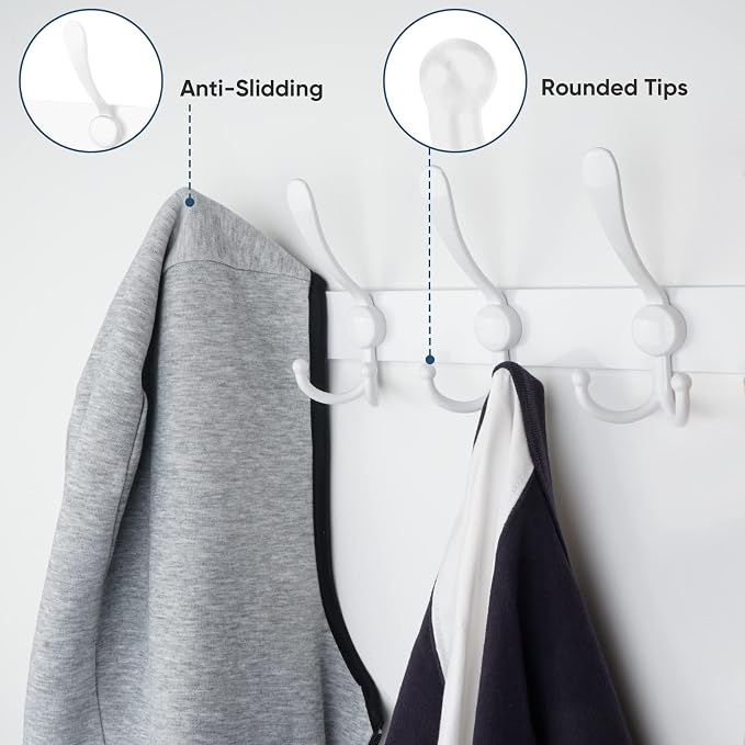 TICONN Wall Mounted Coat Rack, Five Heavy Duty Tri Hooks All Metal Construction