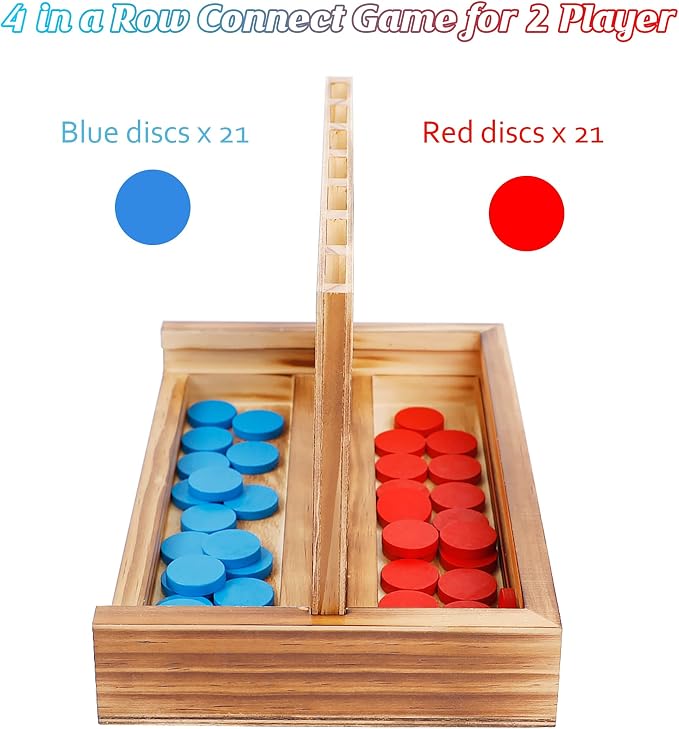 Glintoper Shut The Box & 4 in a Row Tables Game Set, Classic Wood Dice Game with Numbers & Line Up 4 Game for Kids Family, Living Room Rustic Coffee Table Decor, Travel Game Strategy Board Games