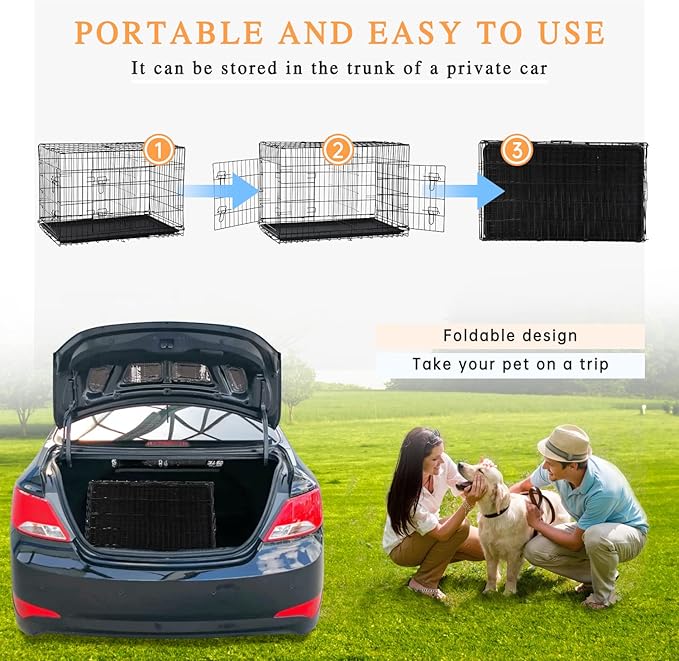 Small Dog Crate for Puppy, 24 Inch Metal Wire Pet Dog Cage for Small Animals Rabbit Indoor Outdoor Foldable Metal Dog Kennel with Divider Panel, Leak-Proof Plastic Pan