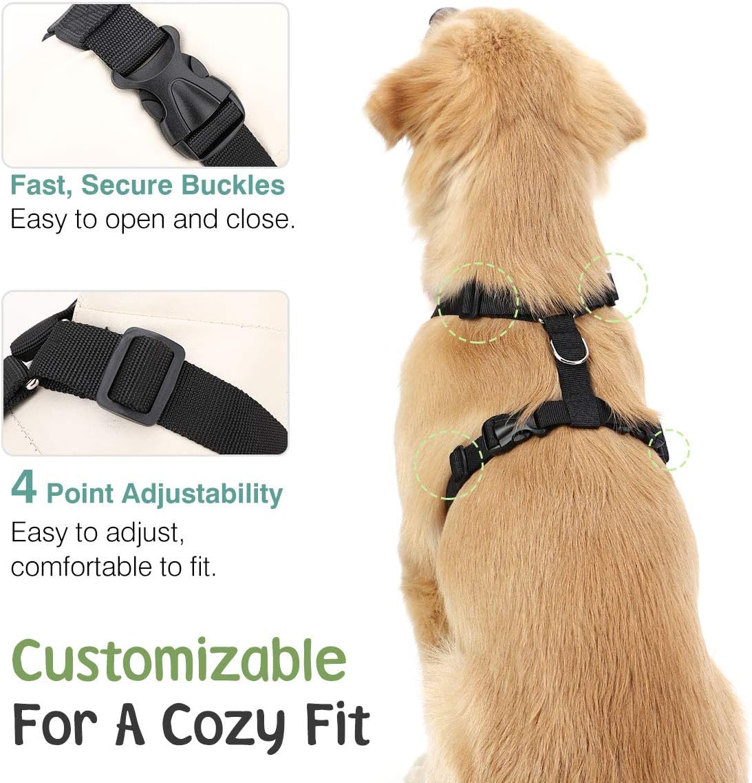 Dog Seat Belt, Safety Vest Dog Car Harness with Adjustable Buckle Dog Seat Belt for Vehicle Nylon Pet Safety Seat Belts Heavy Duty(L, Lake Blue)
