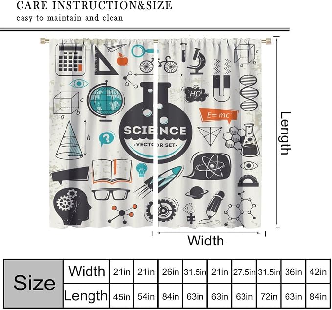 Science Bedroom Curtains, Chemistry Science Pharmacy Research Blackout Rod Pocket Window Drapes for Childs Girls Boys Bedroom Living Room Home Set 2 Panels,42x45 Inches, Style-6