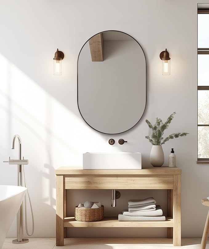Andy Star Bronze Bathroom Mirror, 24x36 Brushed Bronze Oval Mirror, Oval Wall Mirror, Oval Vanity Mirror Metal Frame Deep 1’’ Hang Vertical or Horizontal