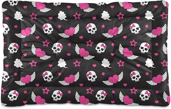 Skull Wings Heart Pet Bed Cute Dog Bed Mat Absorbing Non Slip Pad Pet Sleeping Mat for Small, Medium, and Large Dogs Puppy Cat 24 in x 18 in