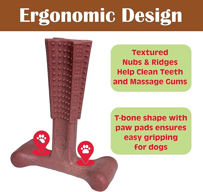 SPOT Bam-Bones Plus T Bone – Bamboo Fiber & Nylon Dog Chew Toy for Moderate to Aggressive Chewers, Durable Long Lasting & Non-Splintering, Beef Flavor Toy for Adult Dogs & Puppies Under 60 lbs, 6 in