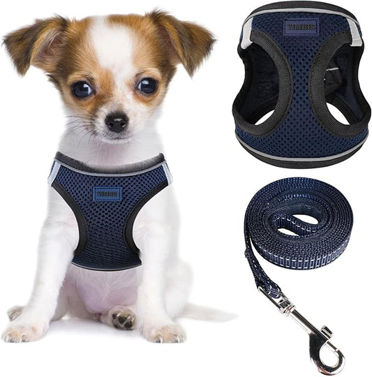 YIMEIS Dog Harness and Leash Set, No Pull Soft Mesh Pet Harness, Reflective Adjustable Puppy Vest for Small Medium Large Dogs, Cats (Navy & Black, Small (Pack of 1)