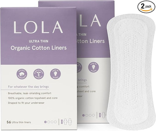 LOLA Ultra Thin Liners, 112 Count - Organic Cotton Panty Liners for Women, Hypoallergenic Pads for Women, HSA FSA Approved Products Feminine Care