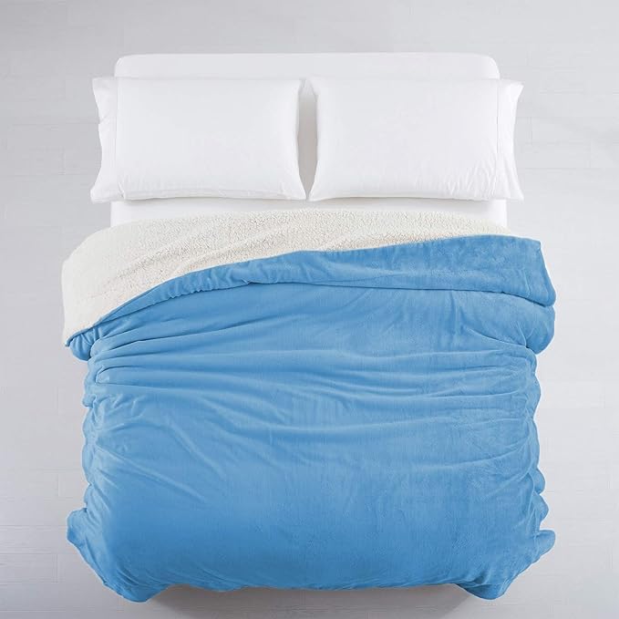 IR Imperial Rooms Sherpa Fleece Throw Blanket for Couch - Soft and Fuzzy Light Blue Blanket for Winter - Reversible Thick and Warm Fluffy Throw Blankets for Bed, Camping and Travel, 50x60 Inches