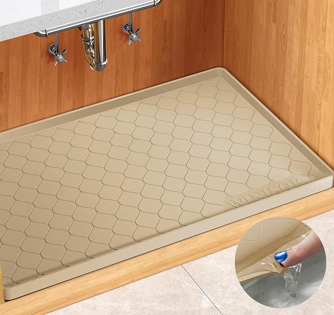 Silicone Under Sink Mat 28" x 22", kitchen Essentials and Gadgets, Shelf liner and Cabinet Protector, Home Organizers and Storage, Waterproof Bathroom Tray