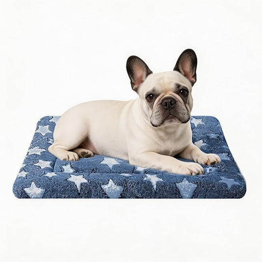 Dog Bed Mat - Reversible Dog Crate Bed Mats, Soft & Breathable Kennel Pad, Durable Crate Bed for Small Dogs & Cats (Navy&Stars, M(30"*20"*1.2"))