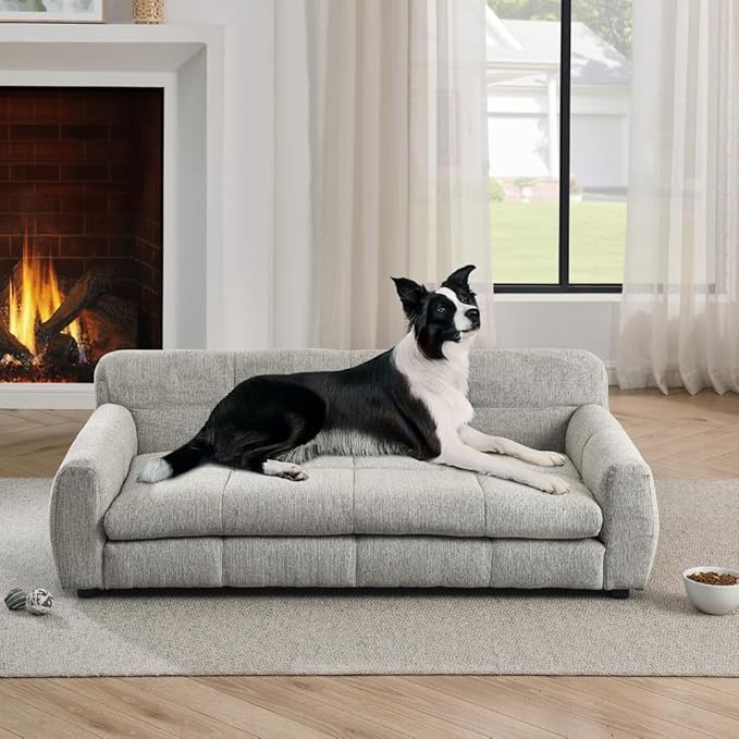 51" Soft and Comfortable Pet Bed for Large and Oversized Dogs, Durable Elevated Dog Sofa with Armrest and Backrest, Modern Linen Fabric Dog Couch,Beige