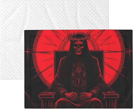 Waterproof Dog Blanket Soft Pet Blanket for Puppy Cat, Fleece Cat Throw Blankets for Furniture Bed Couch Sofa Reversible - Red Gothic Skeleton Throne
