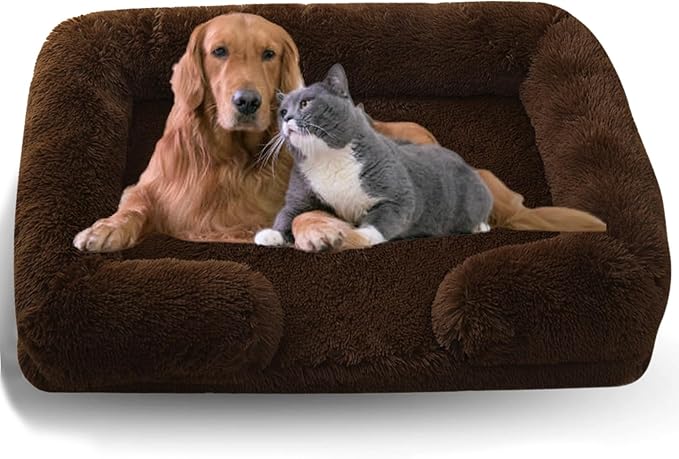 Dog Beds Medium Large Size Dog, Calming Dog Bed with Removable Washable Cover, Waterproof Lining and Nonskid Bottom(Coffee,S)