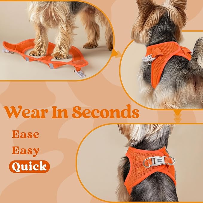rabbitgoo Small Dog Harness, Step-in Soft Mesh Puppy Vest with Safety Buckle, Breathable Reflective Pet Harness for Extra Small Dogs, Orange XXS